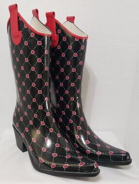 Stadium Stompers Black & Red Cowgirl Rain Boot Size 6